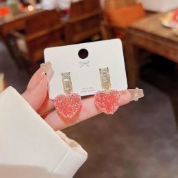Stud Earrings Korean Crystal Heart Earring Gummy Cute Girl Jewellery Unusual Love Lollipop Boucles D'oreilles Zircone Coeur Rose