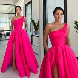 Rosy Pink Prom Dresses Thigh Slit A Line Party Evening Dress Pleats Red Carpet Guest bridesmaid Special Occasion dress