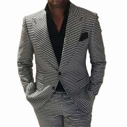 Men's Suits Blazers Houndstooth Groom Men's Tailcoat Ultrathin Fit 2 Piece Men's Wear with Trailblazer Pants Solid Colour Men's Wear For Wedding 230406