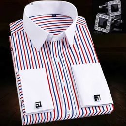 Men's Casual Shirts French Cuff Button Dress Shirt for Men Wedding Party Tuxedo Men's Cufflink Shirts Long Sleeve Slim Fit Business Formal Shirts Q231106