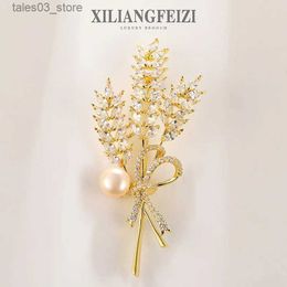 Pins Brooches WP-007 WKT Hot Selling Wheat-Head Small Flash Drill Carved Brooch for Birthday Present Delicate Brass Pearl Breastpin Q231107