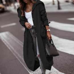 Women's Trench Coats Fashion Single Breasted Tight Waist Outwear Belted Hem Coat Women Autumn Winter Long Loose Streetwear Outer