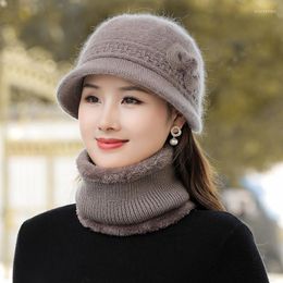 Beanies Beanie/Skull Caps Women's Autumn Winter Knitted Scarf Hat Suit Solid Color Mother's Warmth And Velvet Thick Beanie Outdoor Sports Su