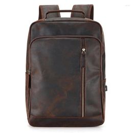 Backpack Man Men Travel Bag Luxury Head Layer Cowhide Mad Crazy Horse Skin Computer Laptop Casual Business 15.6