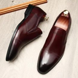 Dress Shoes Stylish Man Loafers Genuine Leather Pointed Toe Mens Summer Autumn Brown Party Work Office Wedding For Men