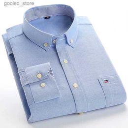 Men's Casual Shirts 100% Cotton Men's Long Sleeve Oxford Shirt Formal Business Dress Shirts Cotton White Blue Casual Collared Shirt Korean Clothes Q231106