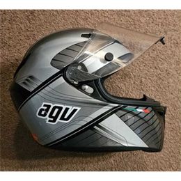 AA Designer Helmet AGV Full Helmets Mens And Womens Motorcycle Helmets GT Velocity Full Face Helmet AGV-OF38H Black/Silver Small (55-56) WN-7875