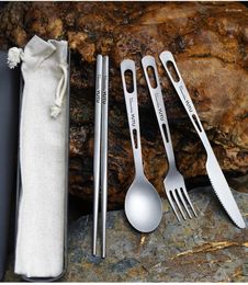 Dinnerware Sets Titanium Tableware Ultralight Outdoor Portable Knife Fork Spoon Chopstick Cutlery Camping Equipment Hiking Travel Flatware