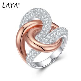 Solitaire Ring LAYA 925 Sterling Silver Irregular Curve Cross Shining Zircon Fashion Minimalist Clasp Gothic Ring Original Fine Jewellery 230404