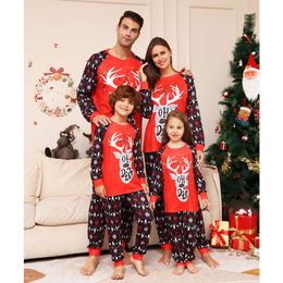 European American Two-piece Long-sleeve Family Christmas Pamas Letter Snowflake Fawn Spring Autumn Print Mother-kid Loungewear