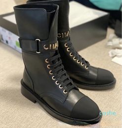 Fashion Boots for Women Heels Martin Boot with Gold Metal Buckle