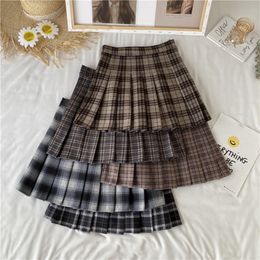 Skirts Korean style plain pleated women's spring and autumn high waisted thin A-line sprint student wool summer sprint 230406