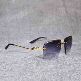 Fashionable luxury outdoor sunglasses Vintage Rimless Oversize Men Oculos Leopard Style Square Metal Shade Cutting Lens Gafas Women for OutdoorKajia