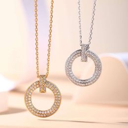 Tiffanylris ecklace T Family T1 Full Diamond Classic Necklace High Edition Seiko Fashion Simple Light Luxury Ins Style Pendant Plated in 18k Gold for Women tiff