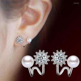 Stud Earrings 925 Sterling Silver Woman Jewellery Simulated Pearl Women Fine Simple Temperament Hexagram Star