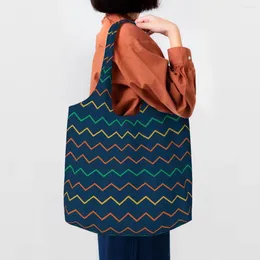 Shopping Bags Pattern Colourful Zigzag Groceries Bag Canvas Shopper Shoulder Tote Big Capacity Portable Bohemian Modern Handbag