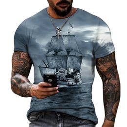 Mens TShirts Vintage Men Ship Tshirts 3D Printed Pirate Ship Crew Neck Short Sleeve T Shirt For Men Oversized Tops Tee Shirt Homme Camiseta 230406