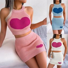 Work Dresses Comfortable Spring/Summer Leisure Love Contrast Color Sleeveless Open Umbilical Sexy Top Wrap Hip Skirt Two Piece