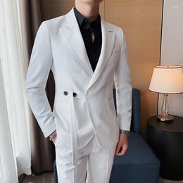 Men's Suits (Jacket Pant) Korean Men Spring High Quality Casual Business Blazers/Male Slim Fit Groom Wedding Dress Fashion Tuxedo