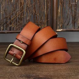 Belts Men's High Quality Thick Cowhide Leather Belt - Retro Luxury Male Strap With Copper Buckle And Casual Jeans Design