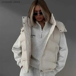 Women's Vests Fashion Zip-up Hooded Winter Vests for Women 2023 Streetwear Thick Warm Cotton Padded Sleeveless Parkas Waistcoat White Black T231106