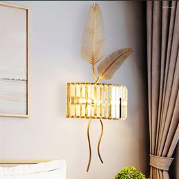 Wall Lamps American Luxury Crystal LED Retro Palm Leaf Livingroom Bedroom Nordic Personalised Creative Indoor Decor Luminaire
