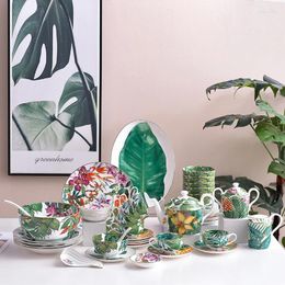 Dinnerware Sets European Family Gift 36 Bone China Tableware Tropical Rain Forest Series Ceramic Plate Bowl And Spoon Set