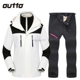 Other Sporting Goods Winter Ski Suit Women Windproof Waterproof 3 in 1 Jackets Plush Warm Pants Wear-resisting Ski Set Female Snowboard Snow Costumes HKD231106