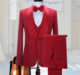 Men's Suits Blazers 3-piece red men's classic wedding evening dress with notched lapel customized men's jacket pants vest tie men's fashion clothing 230406