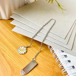 Metal Clip Booknook Creative Bookmarker For White Chrysanthemum Silver Chain Pendant Gift