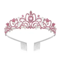 Hair Clips Pink Crystal Tiaras Diadem For Women Girls Princess Crown With Combs Wedding Birthday Party Colourful Headband