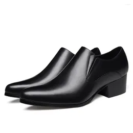 Dress Shoes Black Genuine Leather For Men Spring Autumn Classic Plus Size Pointed Toe High Heels Business Party Wedding