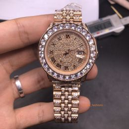 Men's Iced Diamond Watch Rose Gold Stainless Steel Case Diamond Dial 40MM Automatic Wristwatch Life Waterproof