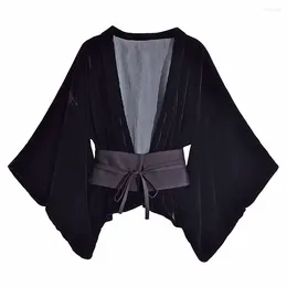 Women's Blouses 2023 Autumn/Winter Fashion Ethnic Style Loose Belt Velvet Kimono Vintage Long Sleeve Coat Unique Top