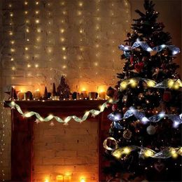 Christmas Decorations 1-10M Christmas Ribbon With Lights Waterproof For Christmas Tree Decorations 2023 New Year Wall Window Home Decorations R231106