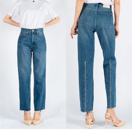 Women's Jeans Women's jeans spring/summer high waisted retro washed blue straight legs top line decoration nine point jeans 230404