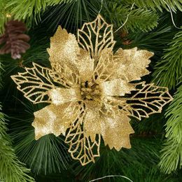 Christmas Decorations 9-16cm Glitter Christmas Flowers Christmas Tree Decorations for Home Flowers Xmas Ornaments New Year Decor R231106