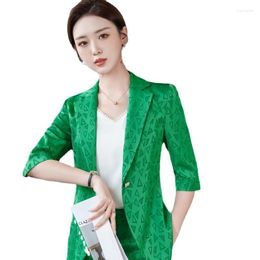 Women's Two Piece Pants 2023 Office Lady Summer Business Work Wear Pant Suit Women Geometry Print Half Sleeve Blazer And Trouser Formal 2