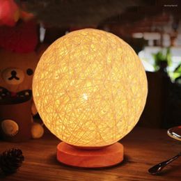 Table Lamps 220V EU Plug Twine Wicker LED Desk Lamp Night Light Dimmable Bedside Bedroom Decoration Creative Gift