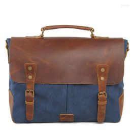 Briefcases Men's Messenger Bags Canvas Shoulder Bag Handbag Crazy Horse Leather Briefcase Retro Office Drop