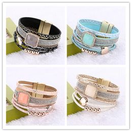 Bangle Crystal Cuff Leather Rhinestone Slake Bohemian Style Bracelet Wrap Drill BangleBangle