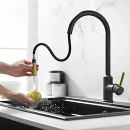 Kitchen Faucets Brass Faucet With Dual Mode Spray Black Top Quality Pull Out Cold Water Mixer