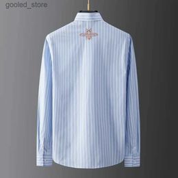 Men's Casual Shirts Minglu 100% Cotton Male Shirts Luxury Long Sleeve Bee Embroidery Casual Mens Dress Shirts Fashion Slim Fit Party Man Shirts 3XL Q231106