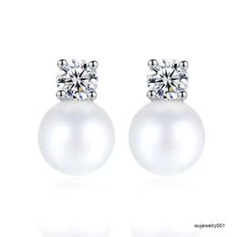 New Fashion Created Pearl Round Cut Clear Cubic Zirconia Ear Stud Earrings For Women Jewellery Brinco