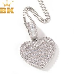 Chokers THE BLING KING Large Size Heart Shape Custom Po Locket Frame Pendant Tennis Memory Jewellery For Couple Valentine's Day Gift 230404