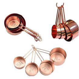 High Quality Copper Stainless Steel Measuring Cups 4 Pieces/Lot Kitchen Tools Making Cakes And Baking Gauges Measuring Tools 12 LL