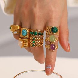 Cluster Rings French Vintage Natural Stone Original Design Stainless Steel Geometric For Women Fashion Knuckle Ring Luxury Jewelry Gifts