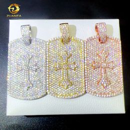 Pass Diamond Tester Lab Diamond Pendant Iced Out Jewelry Custom Cross Dog Tag 925 Silver Necklace Pendant Hip Hop