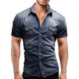 Men's Casual Shirts 2023 Spring Men Denim Shirt Mens Short Sleeve Soft Cotton Slim Fit Jeans Male Cowboy Clothing