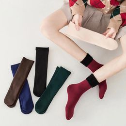 Women Socks 5 Pairs Female Winter Fleece Thick Warm Soft Comfortable Solid Colour Home Floor Stocking Boots Sleeping